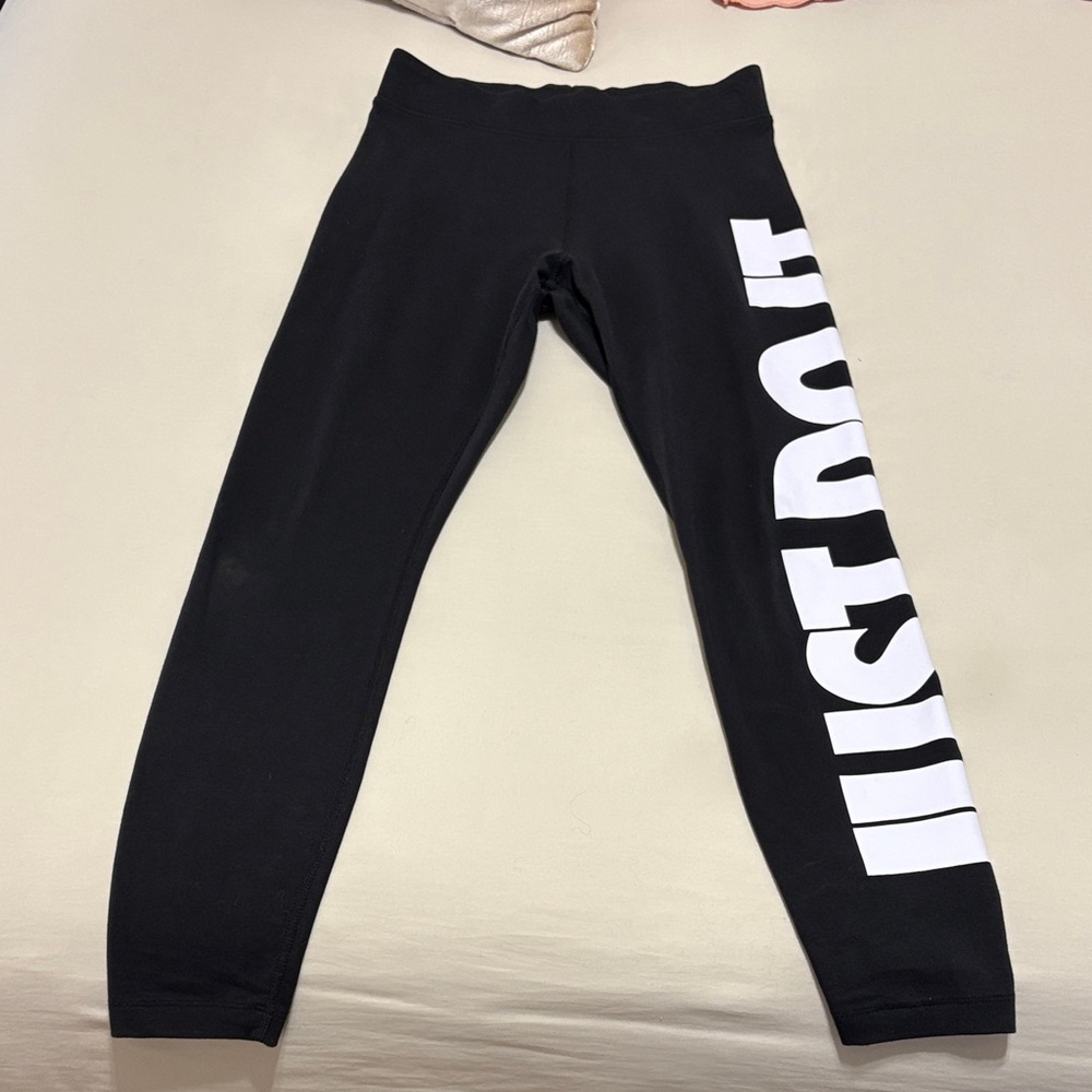 Nike Black Leggings with White 'Just Do It' Side Print